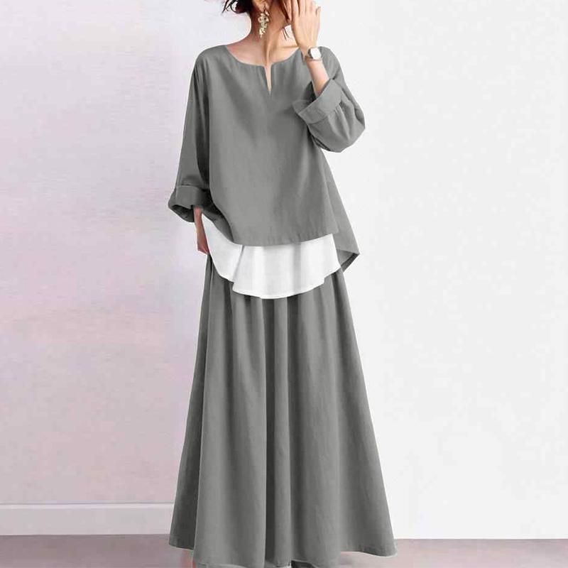 

ZANZEA Women Long Sleeve Blouse and Long Skirts Casual Two Piece Suit Sets 2XL