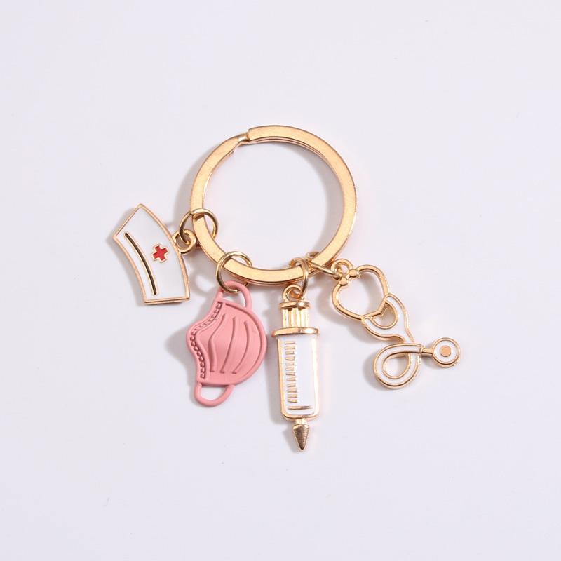 Doctor Keychain Medical Tool Key Ring Injection Syringe Stethoscope Nurse Cap Key Chain Medico Gift DIY Jewelry Handmade