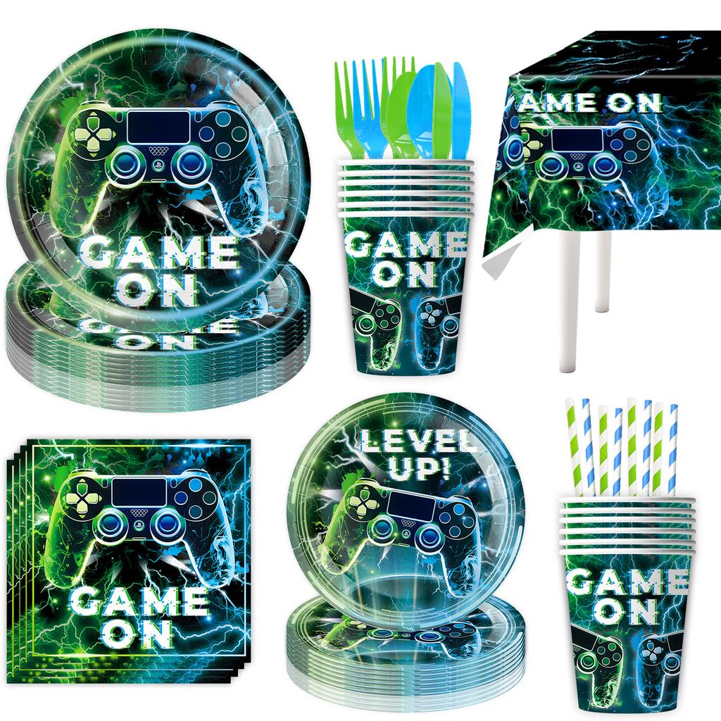 Customized Game-Themed Party Supplies, Birthday Party Decorations, Arrangements, Props, Paper Plates, Paper Cups, Tablecloths, Paper Towels, Banners