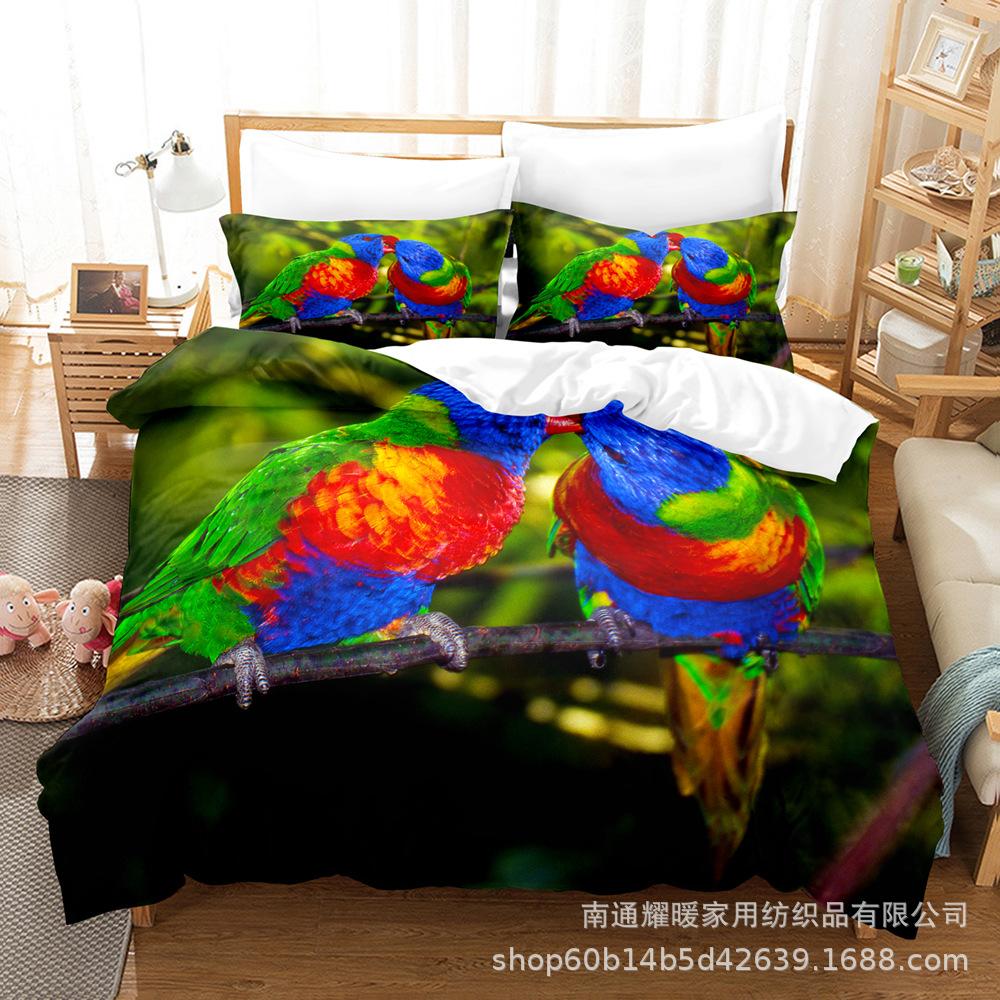 3D Digital Printing Bedding Four-Piece Set Three-Piece Set Parrot Bed Sheet Quilt Pillow