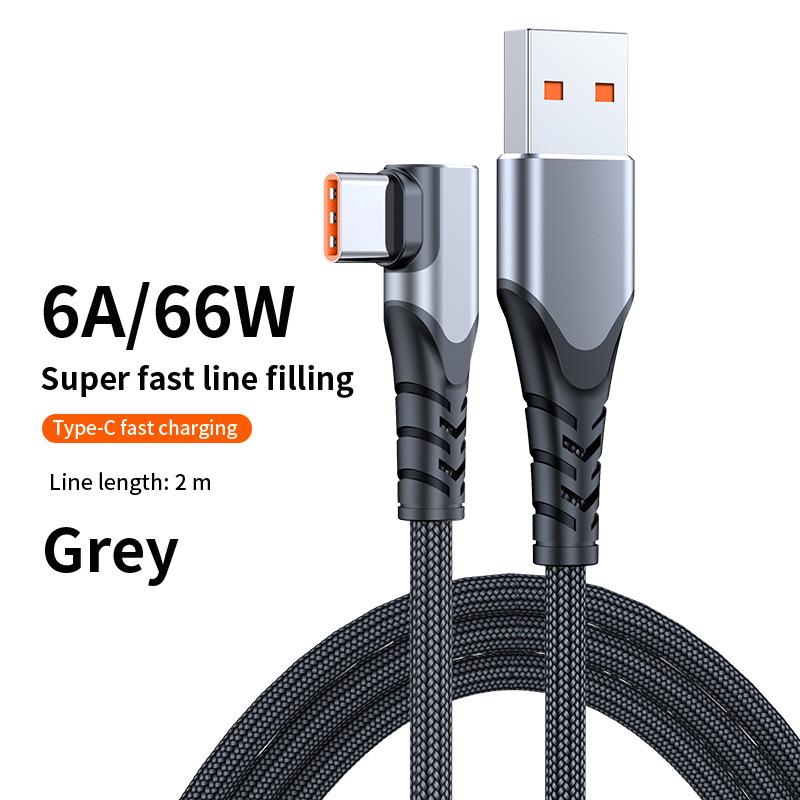 L-Shaped 100W 6A Fast Charging Cable for Huawei & Xiaomi - Ideal for Gaming