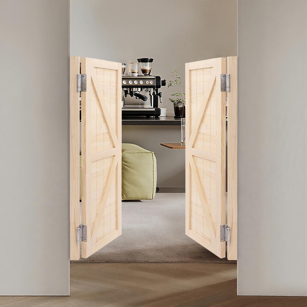 90x120cm Pine Wood Cafe Swinging Door,Self Closing Hinge Partition Door,3.5cm Thick Solid Wood Interior Room Divider for Kitchen