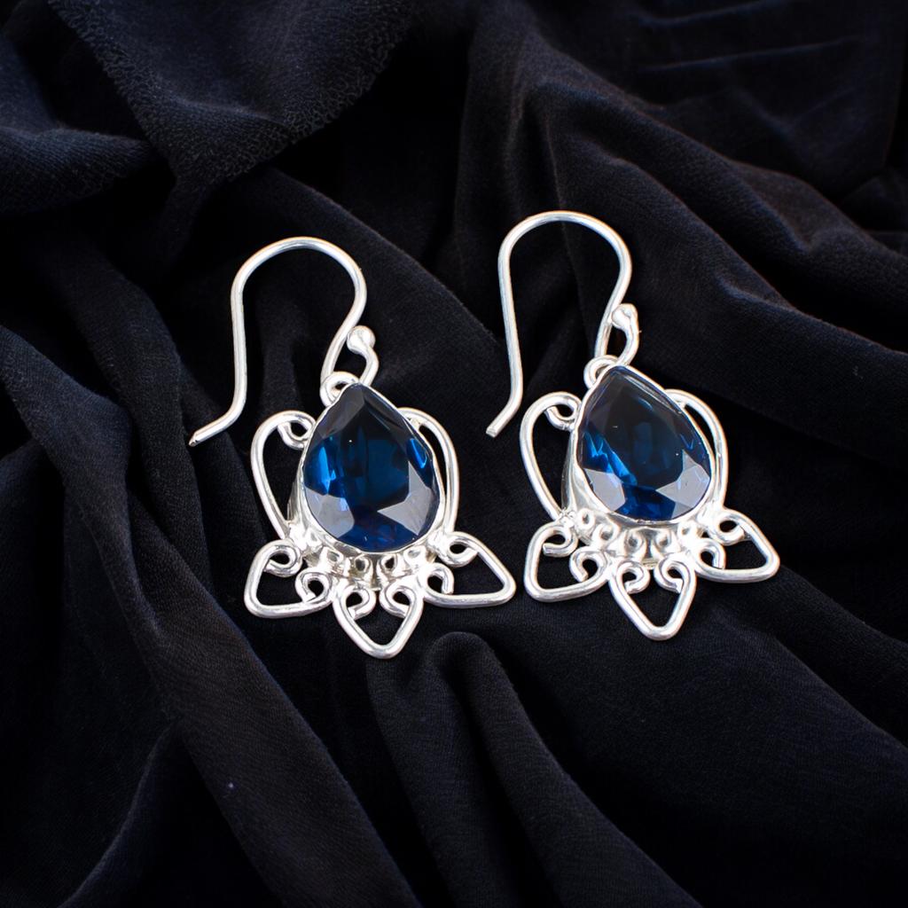 925 Sterling Silver London Blue Topaz Gemstone Lovely Jewelry Earrings For Girls EE-40-5