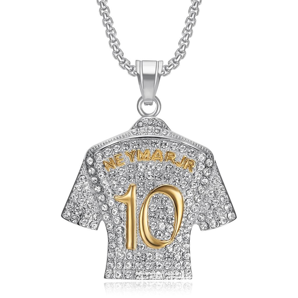 New Hip-hop Jewelry with Diamond Studded Soccer Star Number 10 Jersey Pendant Necklace