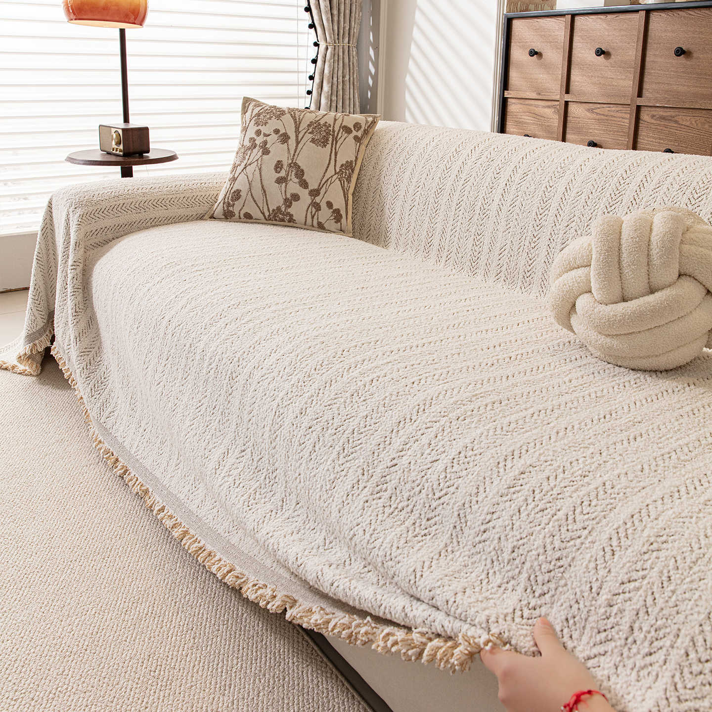 Thick Geometric Stripe Plush Sofa Cover Blanket Solid Color Fall Winter 180*130cm