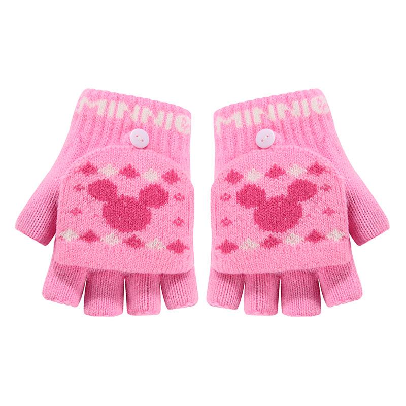 Gestreifte gestrickte doppellagige verdickte warme Halbfinger-Kindergarten-Jungen- und Mädchen-Winterkälte-Kinder-Klapphandschuhe