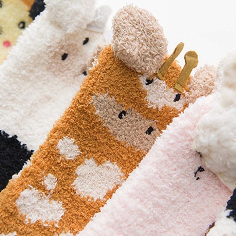 Fuzzy Socks for Women Girls Winter Warm Coral Fleece Floor Socks Cute Cartoon Animal Furry Bed Socks for Home Sleeping