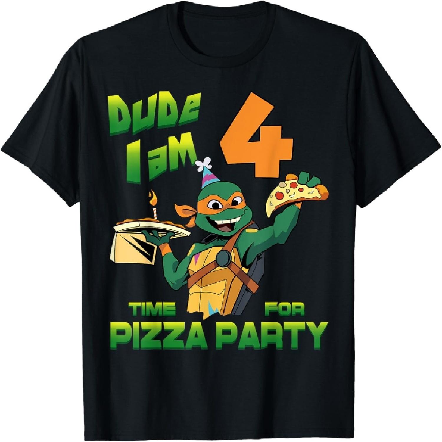 

Mademark x Teenage Mutant Ninja Turtles - Dude I am 4 Years Old Mikey Pizza Birthday Party T-Shirt XXXXXL чорний