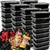 Pachet 5/10/20 Recipiente Rectangulare Negre pentru Pregătirea Mesei cu Capac, Recipiente De Unică Folosință din Plastic pentru Take-Away, Etanșe, Sigure pentru Cuptorul cu Microunde