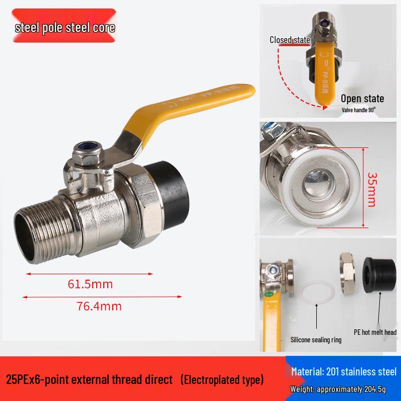 4-Point Double Union 20PPR Stainless Steel Ball Valve for Household Water Pipe Fittings