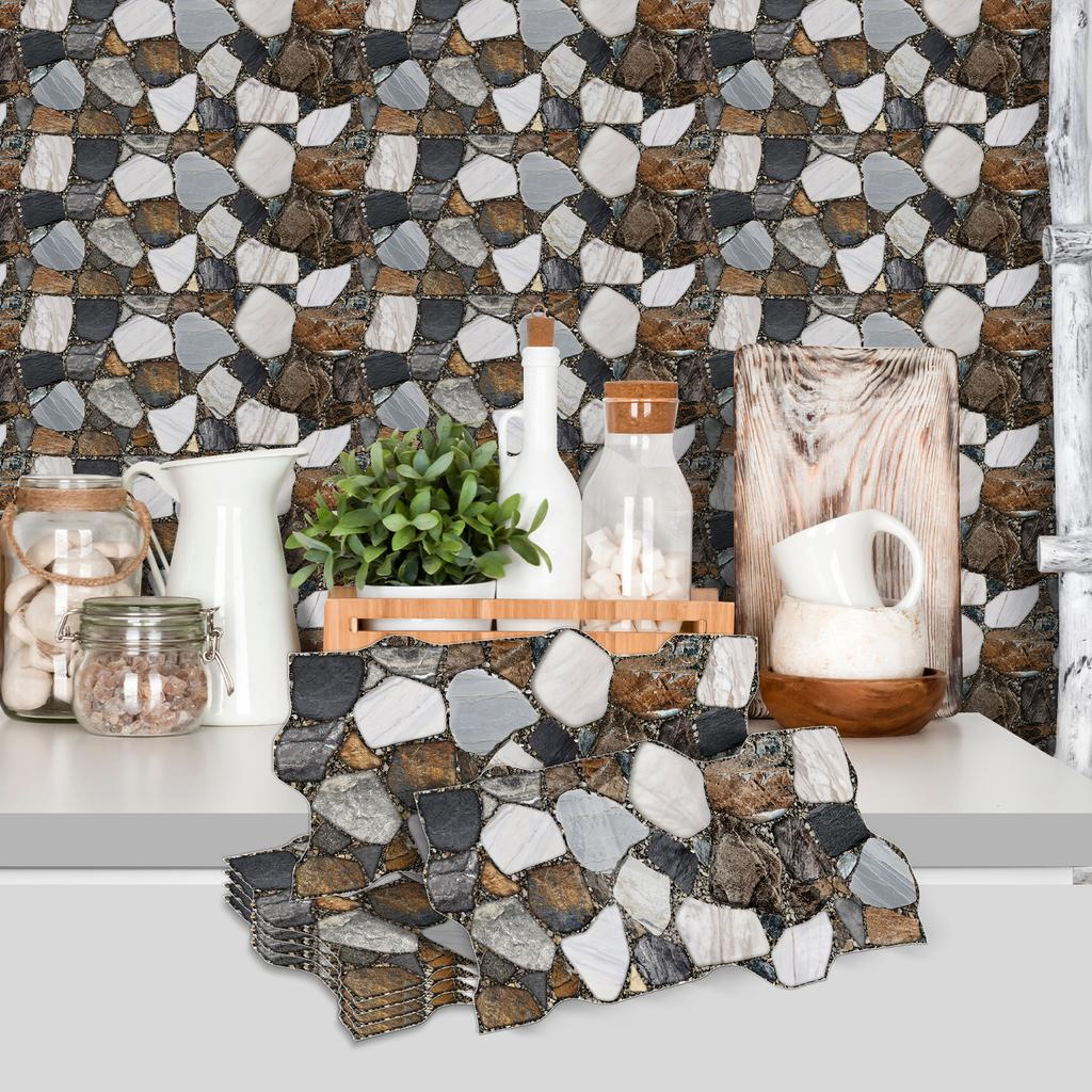 Green Pebble Special-Shaped Retro Tile Sticker, Kitchen And Living Room Self-Adhesive Waterproof Pvc Wall Sticker