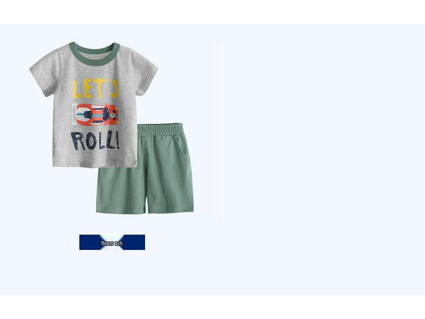 27kids Summer Boys' Two-Piece Set: Short-Sleeve T-Shirt & Mid-Length Shorts