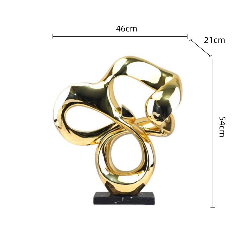 Creative Geometric Sculpture Abstract Electroplated Resin Decorative Ornaments Golden Hollowed-out Ribbon Home Decoration