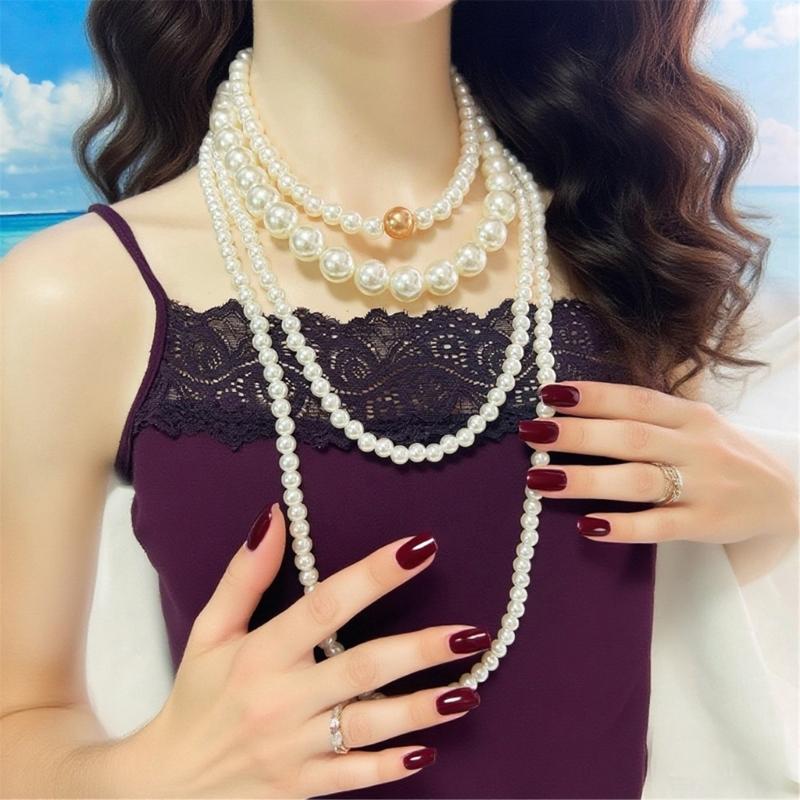 4 Piece Layering Artificial Pearls Necklace Set Adjustable Length Multi Strand Jewelry Neckchain For Women Fashion