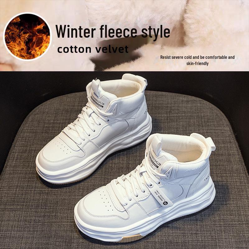 

Женские высокие белые кроссовки на толстой подошве 2025 года — мягкий бархат, универсальный повседневный спортивный стиль для осени/зимы. 34