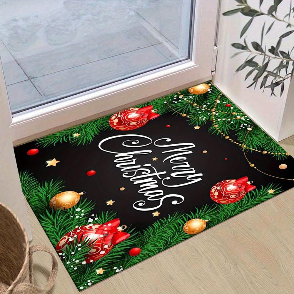 

1pc Christmas Themed Rug, Merry Christmas and Light Balls Print, Bedside Carpet, Non slip Laundry Room Mat, Machine Washable Water Absorbing 60cm by 90cm