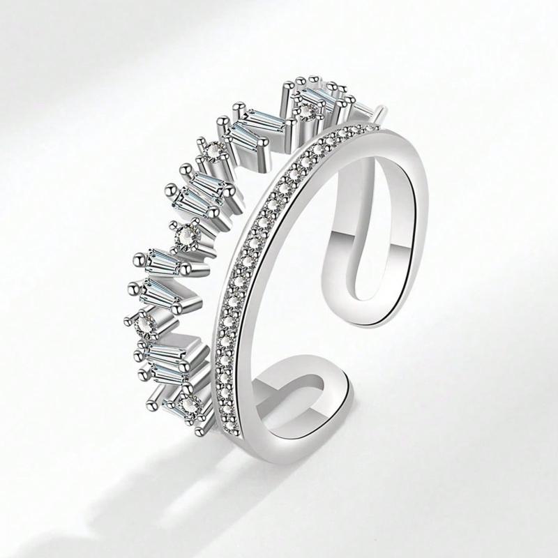 1pc Dainty Double Layered Asymmetrical Opening Ring Inlaid with Cubic Zirconia