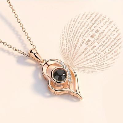 Love Heart Necklace 100 Language Projection Pendant for Women Clavicle Chain Valentine's Day Gift for Girlfriend