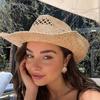 Europäischer Stil Sommer Raffia Panama Hut für Damen, Strandurlaub Sonnenschutzmütze, Mode Cowboy Strohhut