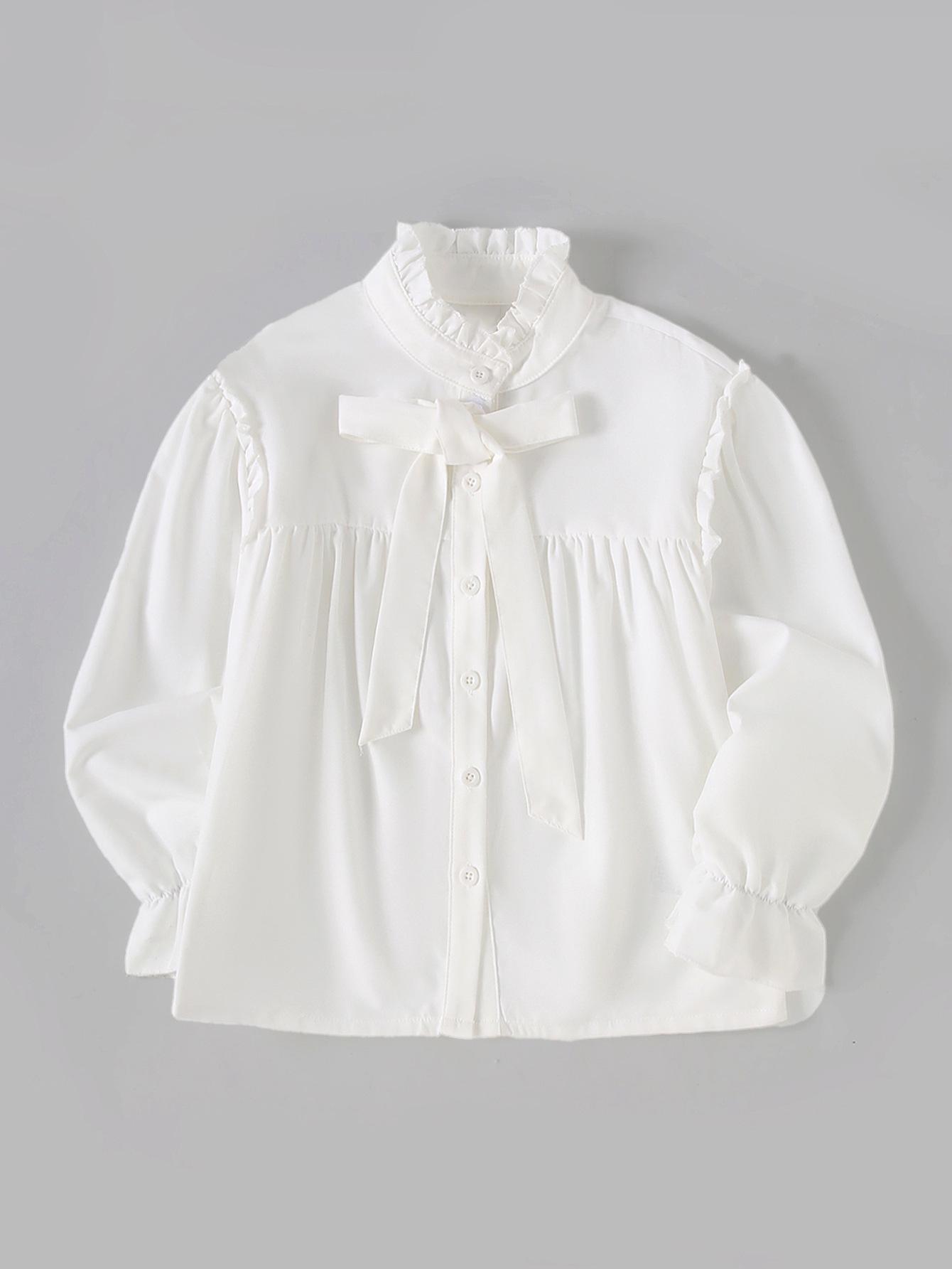 Girls Spring/Summer Long-Sleeve Stand-Up Collar Striped Shirt 11 Years