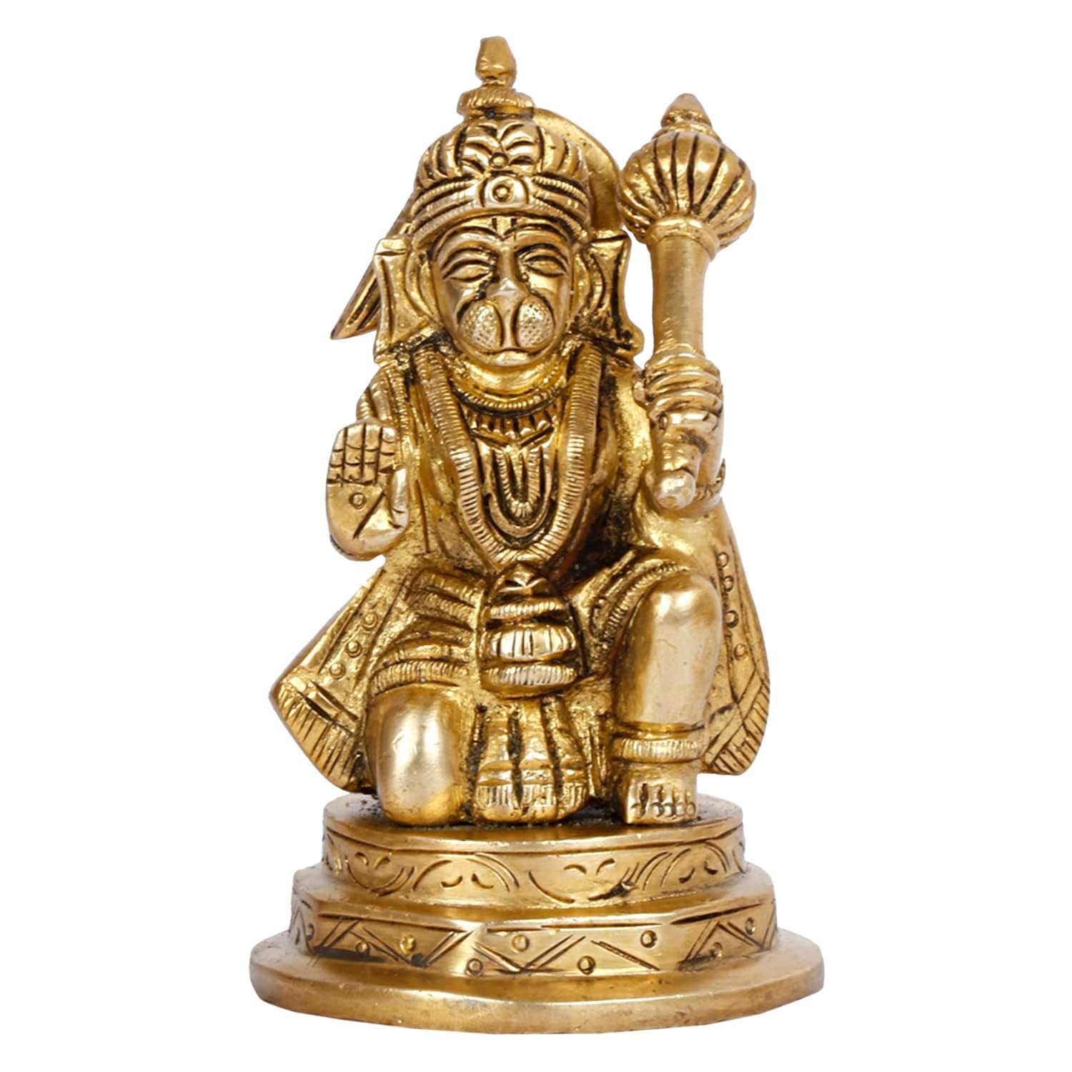 Lord Hanuman Ji In Sitting Posture Idol, For Home Decor In Gold - 4.25 Inch