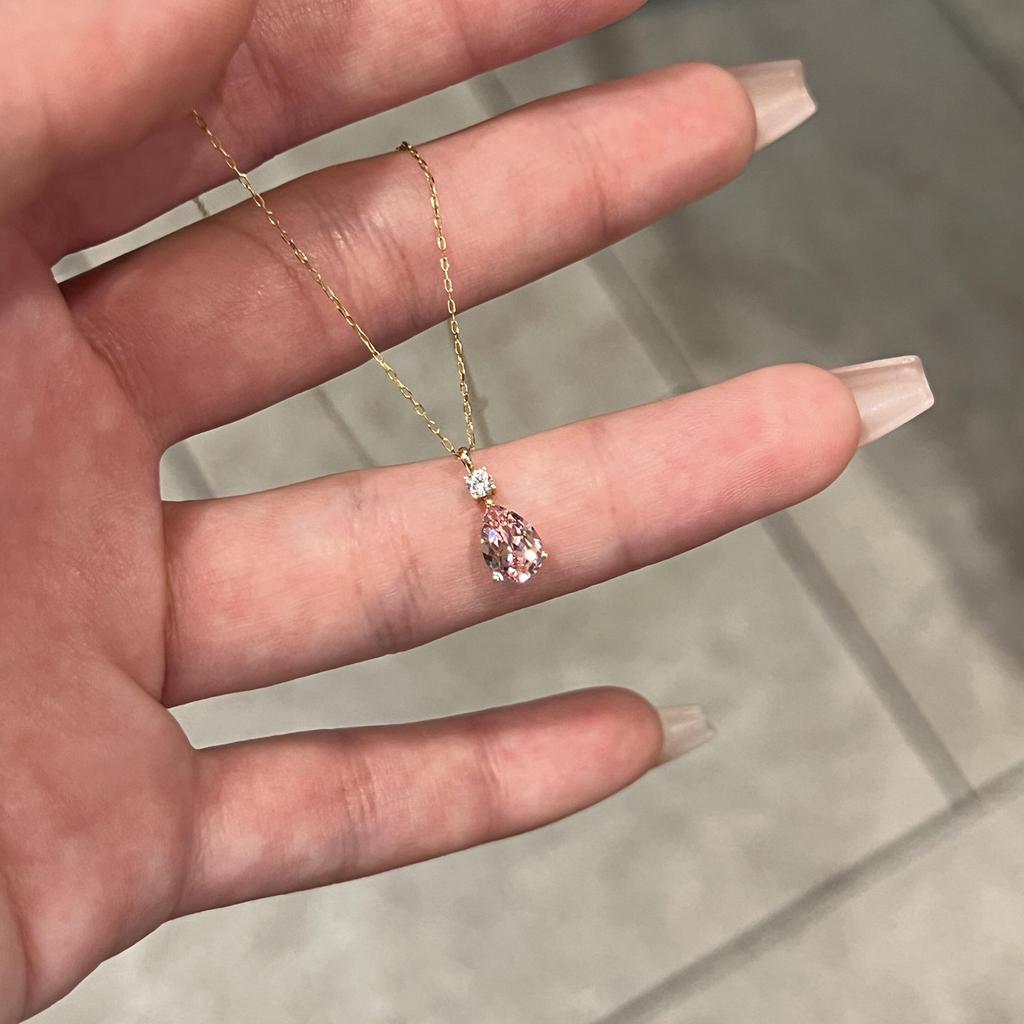 Moon Goddess Tears Ultra-glitter Pink Diamond Waterdrop Necklace for Women, Light Luxury, Delicate, Niche Collarbone Chain