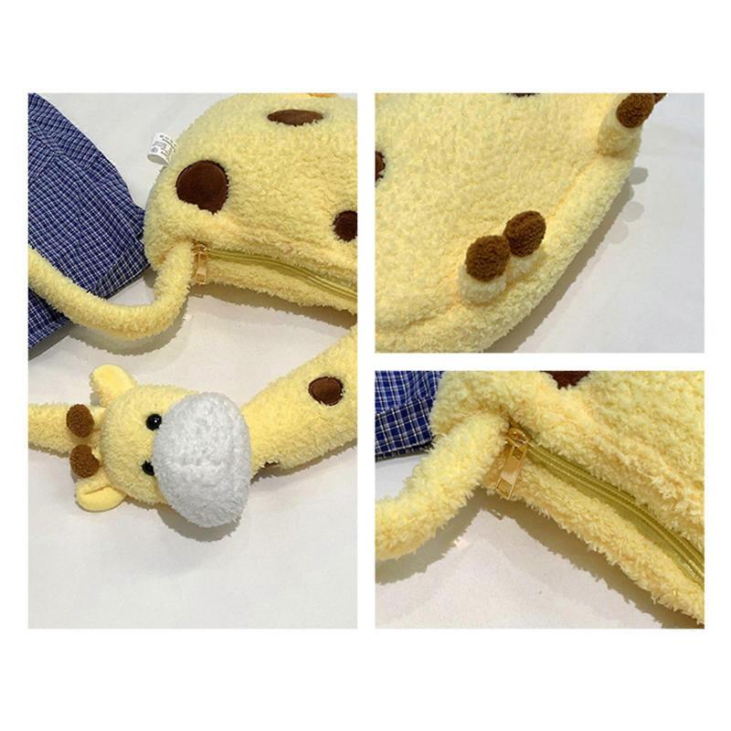 Korean Styles Crossbody Bag for Women Lovely Cartoon Bag Casual Messenger Bag Plush Giraffe Shoulder Bag Shopping Bag