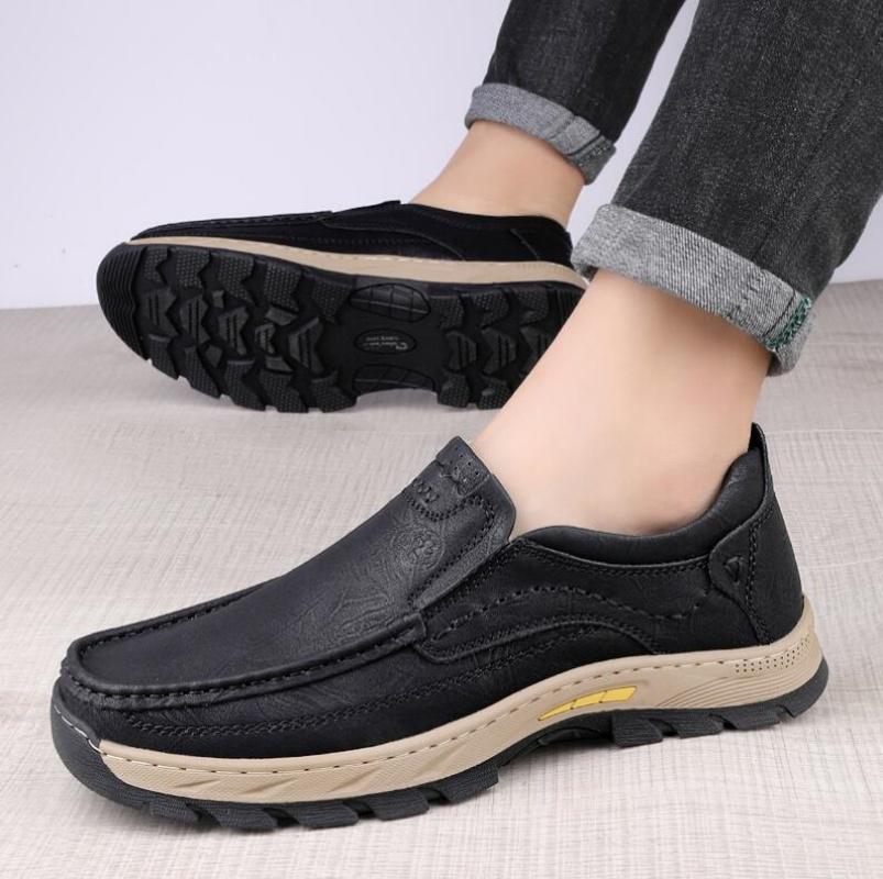 Autumn handmade shoes rubber sole thick bottom breathable casual leather shoes men's Loafers classic hand-stitched men's shoes