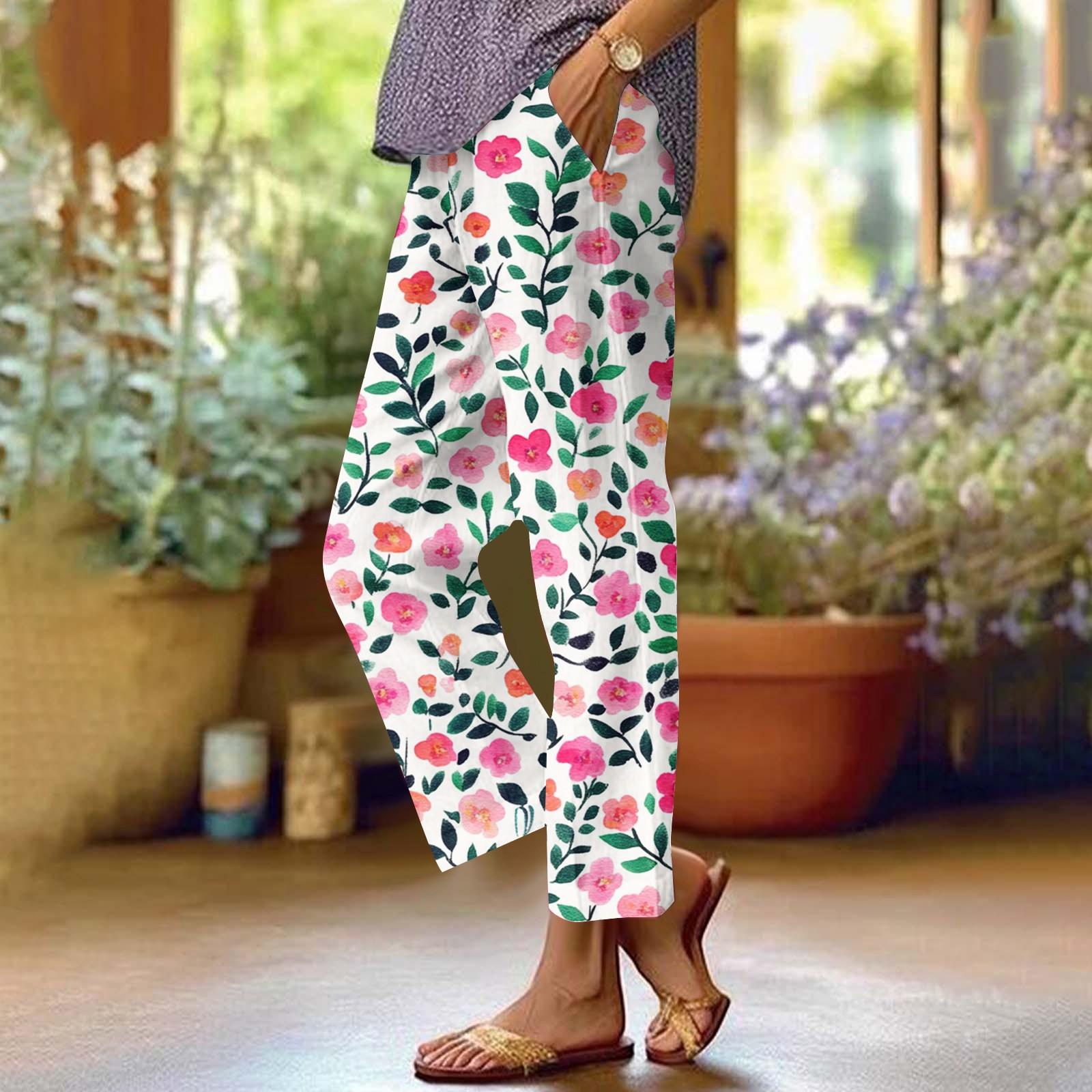 

Women s Casual Fashion Floral Printed Straight Leg Pants Pants With Pockets XL