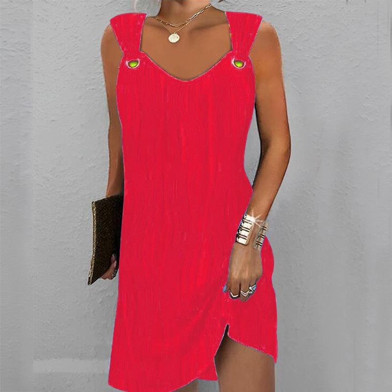 BITCED Moda feminina verão primavera cor sólida estampa sem mangas com decote em v vestidos casuais