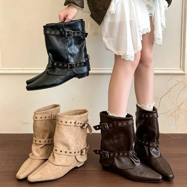 Vintage Spice Girl Temperament Western Cowboy Boots Women's Autumn New Pant Pants Boots Pleated Pile Boots Martin Boots