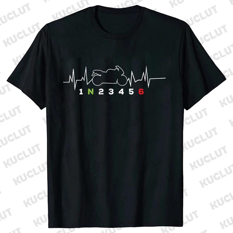Casual Men T-Shirt Short Sleeve T-Shirt 1N23456 Motorcycle Gear Shift Heartbeat Biker Print Tops Men Clothing Fashion T-Shirt