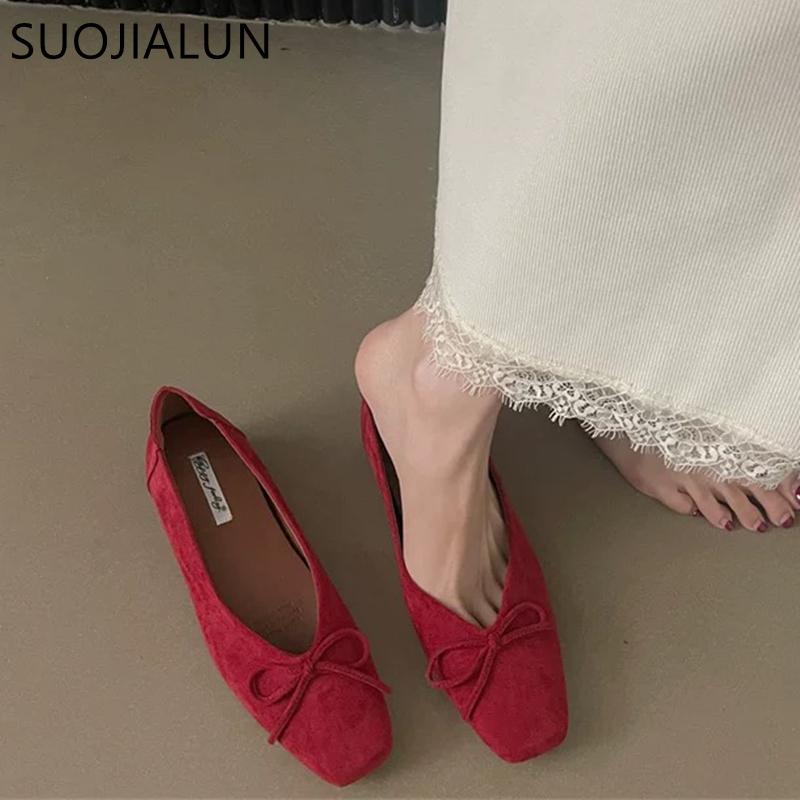 Fashion SUOJIALUN 2025 New Brand Women Flat Shoes Fashion Round Toe Shallow Slip On Boat Shoes Soft Flat Heel Outdoor Dress Single Shoes