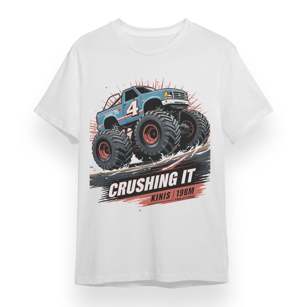 Men's Plus Size T-shirt With Monster Truck Unisex White 100% Cotton Tee Summer