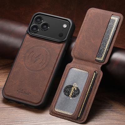 Wireless Charging Phone Case Magnet Card Holder Stand Faux Leather for IPhone 17 Pro Max Air 16 Plus 15 14 13 12