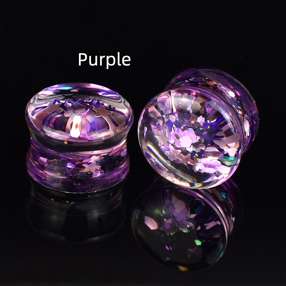 

6-50 мм мерцающие беруши с блестками, манометры и туннели, двойные расклешенные вилки, растягиватель для ушей, расширитель, ювелирные изделия для пирсинга ушей 12mm фиолетовый