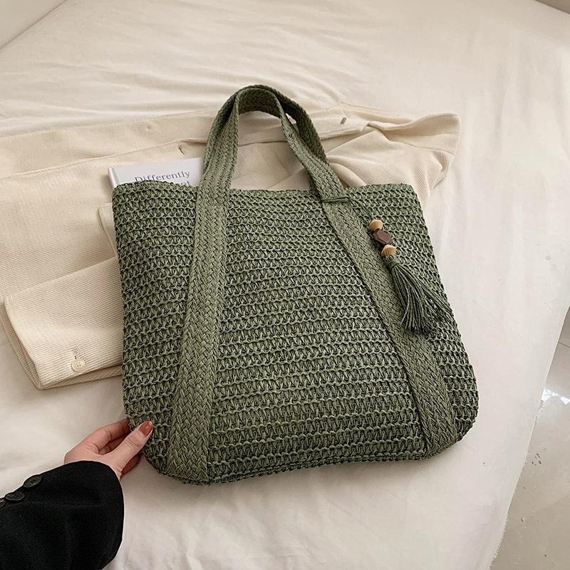 

Пляжный отдых Ветер Большая вместимость Соломенная сумка Летняя новая плетеная сумка Модная повседневная наплечная сумка-тоут Плетеная соломенная сумка-тоут для женщин зелёный
