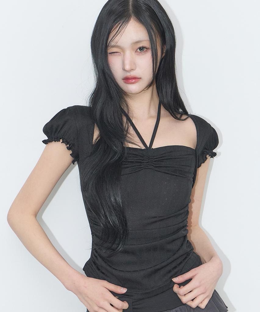 ILLIGO Shirred Halter Top Black