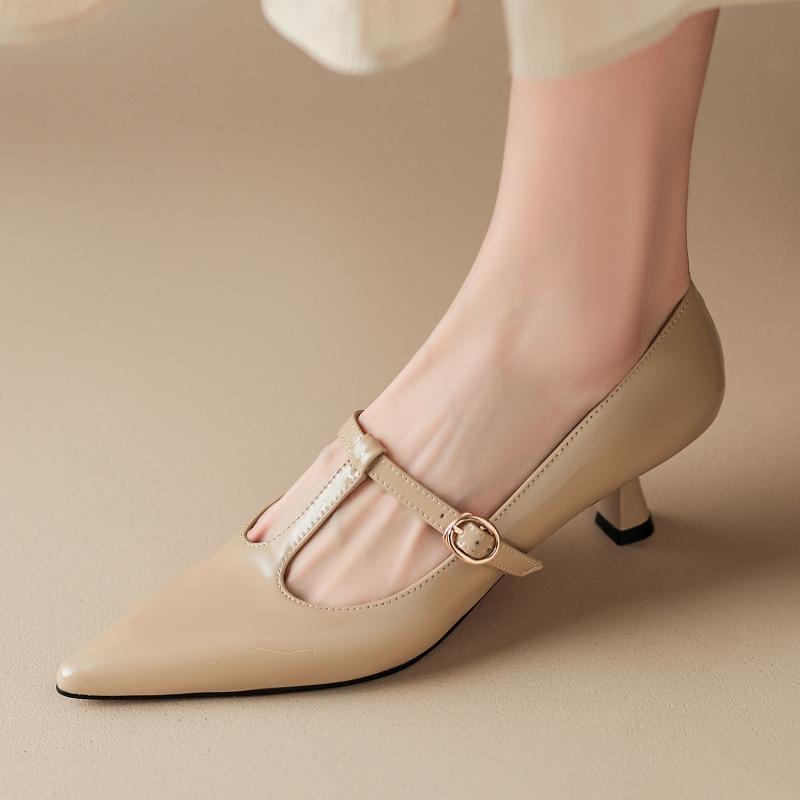 Fashion Genuine Leather Medium Heels Pumps Shoes Woman Black Nude Red Short Heeled Party Office Wedding Shoes Dress Pumps Large Size 45