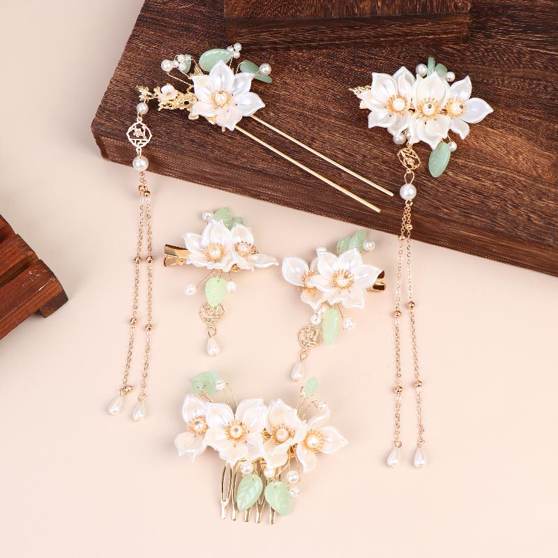 5 Stück/Set Mit Vintage-Blumen- und Quastendesigns Handgefertigte Hanfu-Haaraccessoires Elegante Klassische Kopfbedeckung