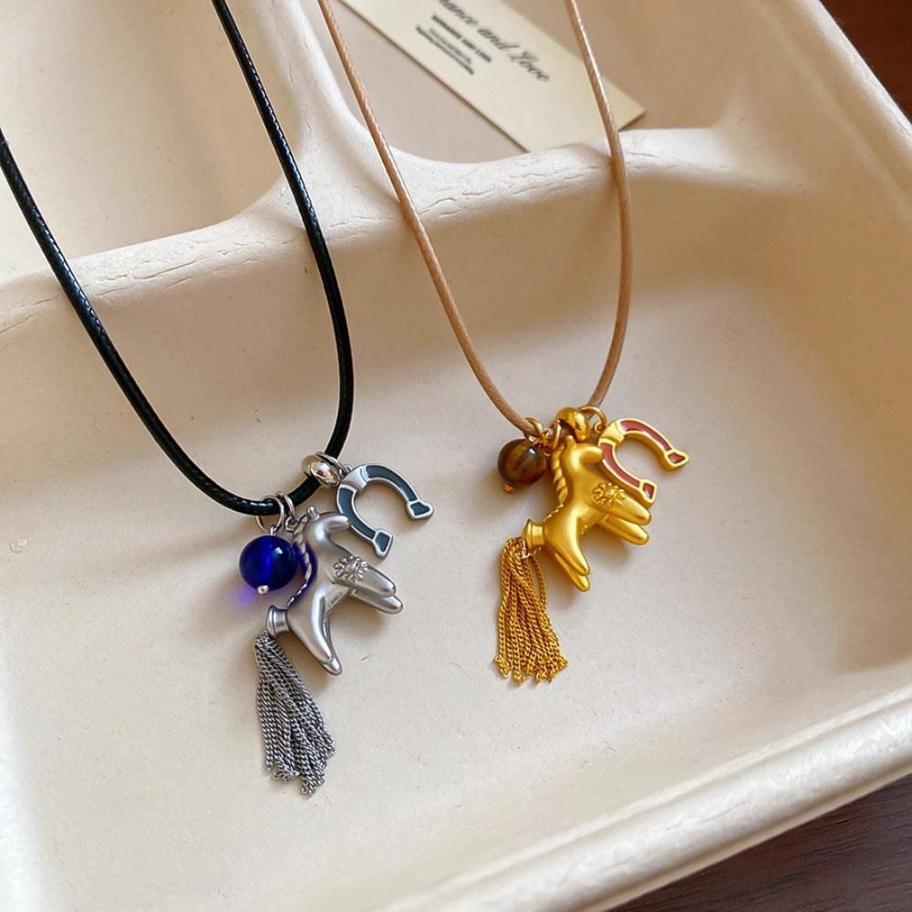 Women Fashion Long Rope Neckalce Cartoon Horse Pendent Necklaces Vintage Sweater Chain  Jewelry