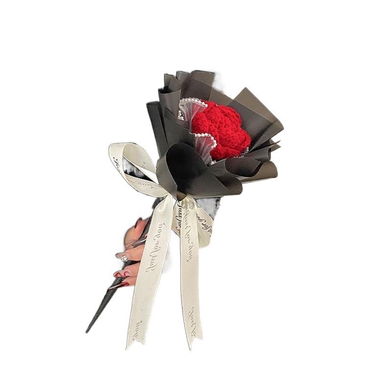 1 bunt Handgjord Rosbunt Virkad Falsk Blommig Stickning Blomma Ros Hemdekoration Färdig