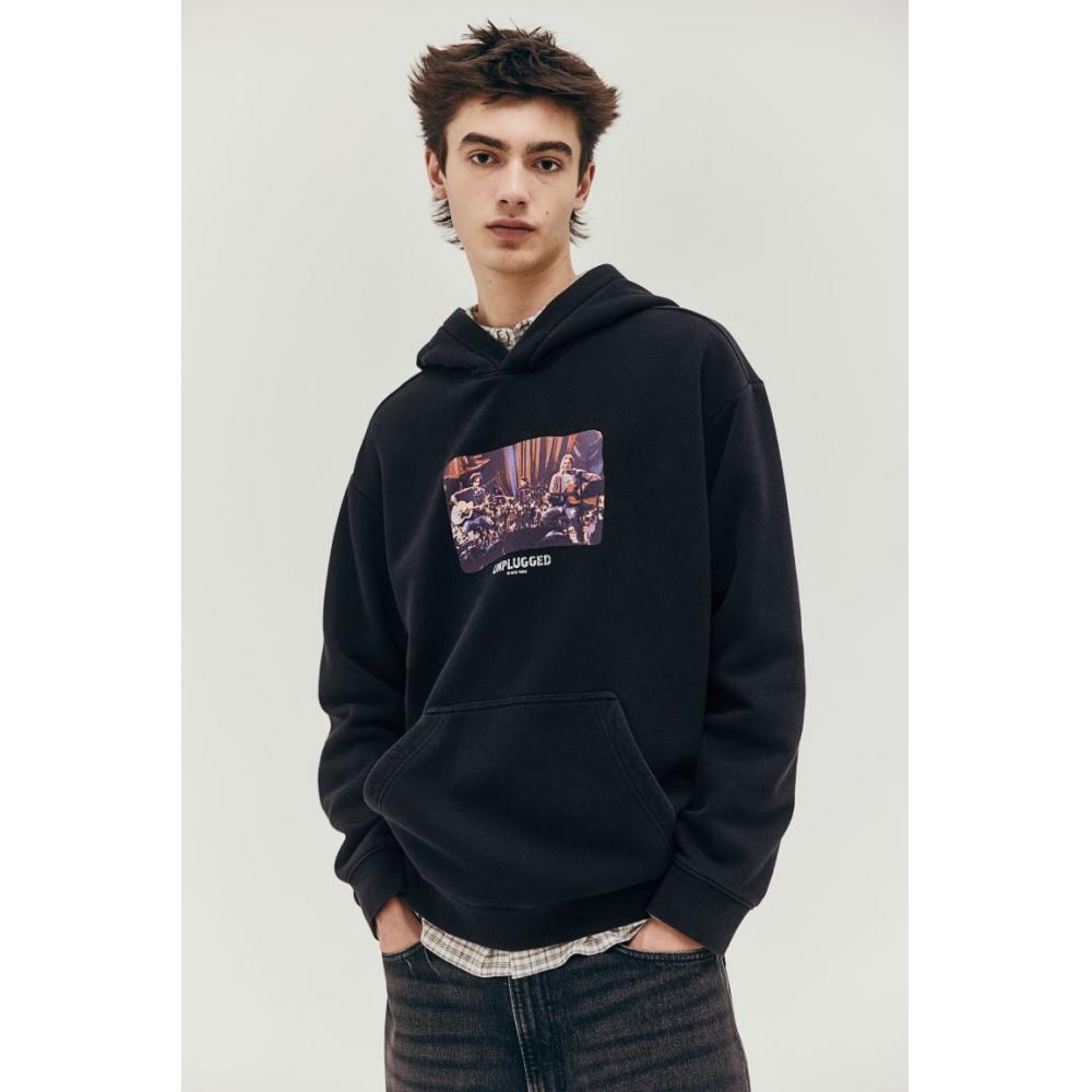 H M Loose Fit Hoodie Black Nirvana