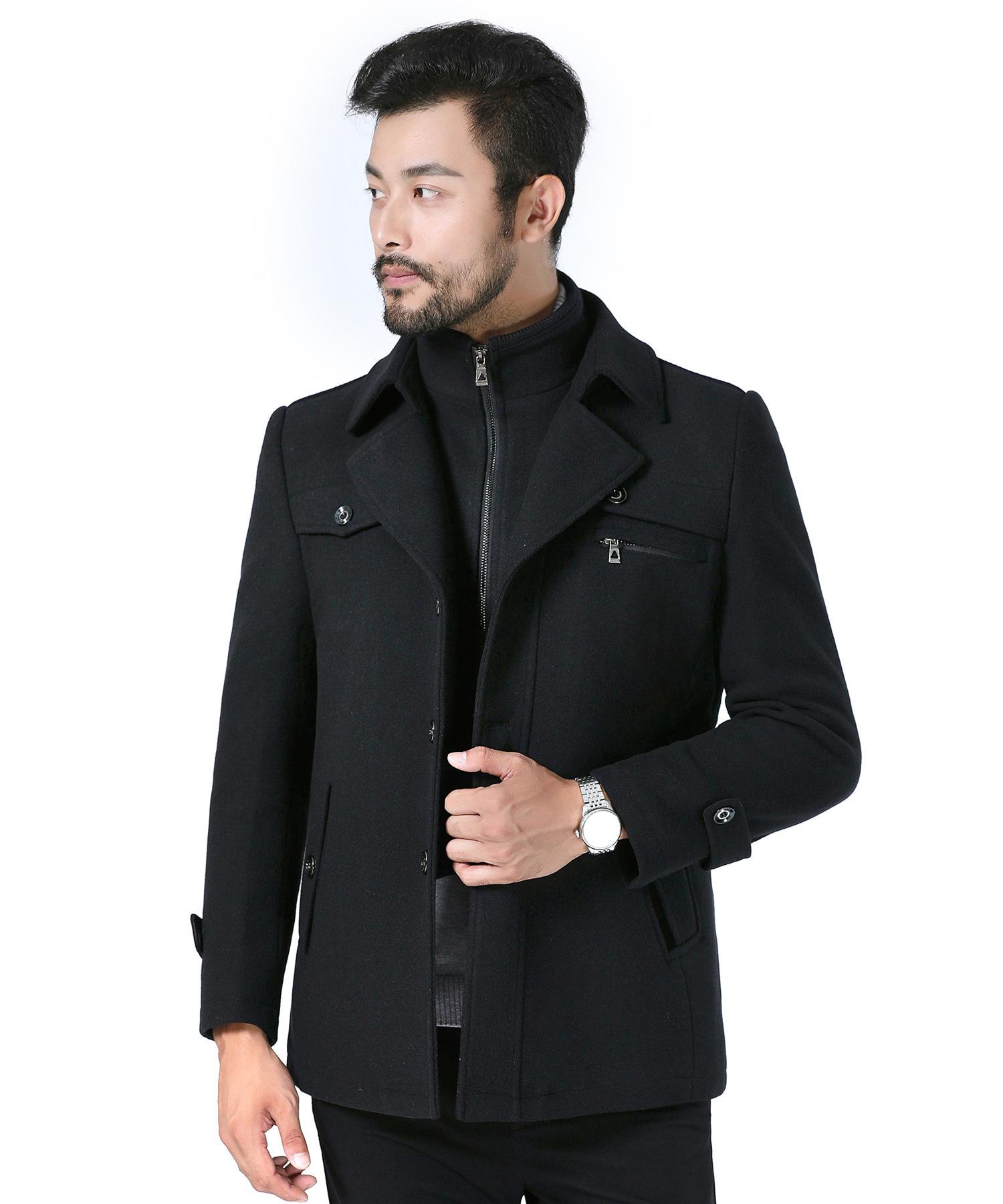 

Autumn and Winter Business Leisure Thickened Woolen Coat Men s Middle-aged and Elderly Cotton Jacket Jacket Double Neck Woolen Coat 4XL