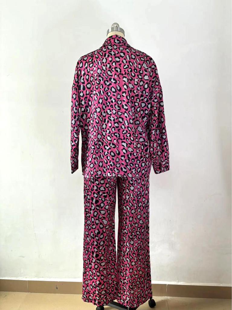 2024 Spring Women's Leopard Print Casual Two-Piece Set: Long Sleeve Top & Pants