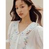 INMAN Women's French Doll Collar Embroidered Puff Sleeve Blouse