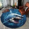 Shark Round Rug Flannel 3D Print Ocean Predator Living Room Kids Room Decor Non Slip Washable Floor Mat Game Room Carpet