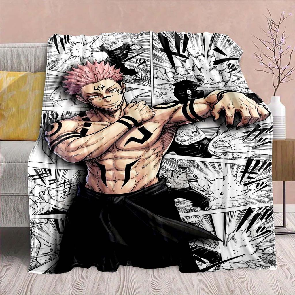 Jujutsu Kaisen Anime Flannel Blanket - Soft Warm Perfect for Sofa, Bedding Camping Travel Office Home Decor -QJY
