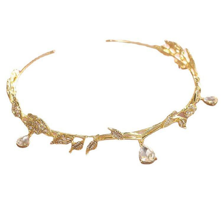 

Листья короны, капли воды, полные бриллиантов, лоб невесты, украшенный водными бриллиантами, свадебный головной убор, полный бриллиантов, повязки на голову с короной. золотой