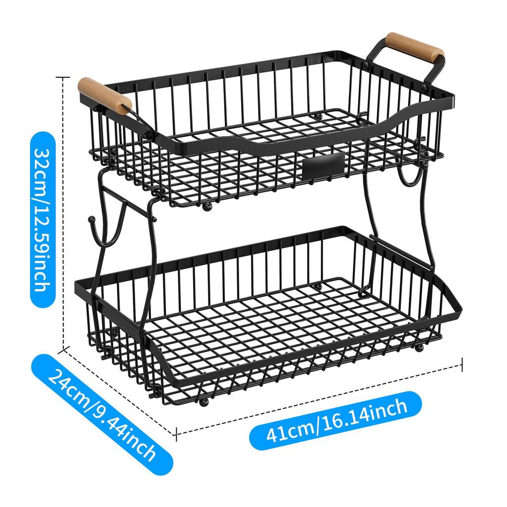 Countertop Fruit Basket 2 Tier Storage Holder for Food Household Vegetable Holder for Fruit Vegetable Snack Bread Pantry Office